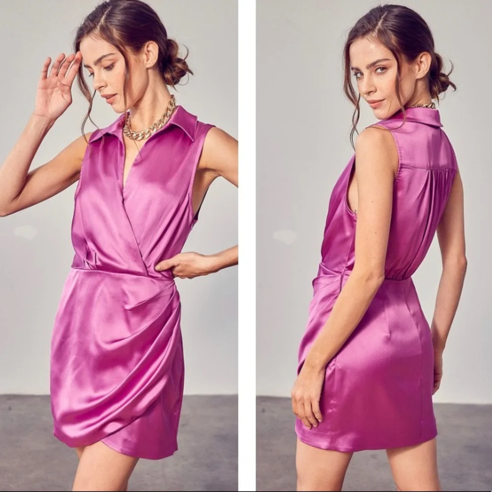 Purple Collar Wrap Mini Dress - Picture 3 of 4